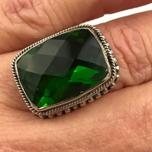Sterling Silver Simulated Emerald Ring Size 9